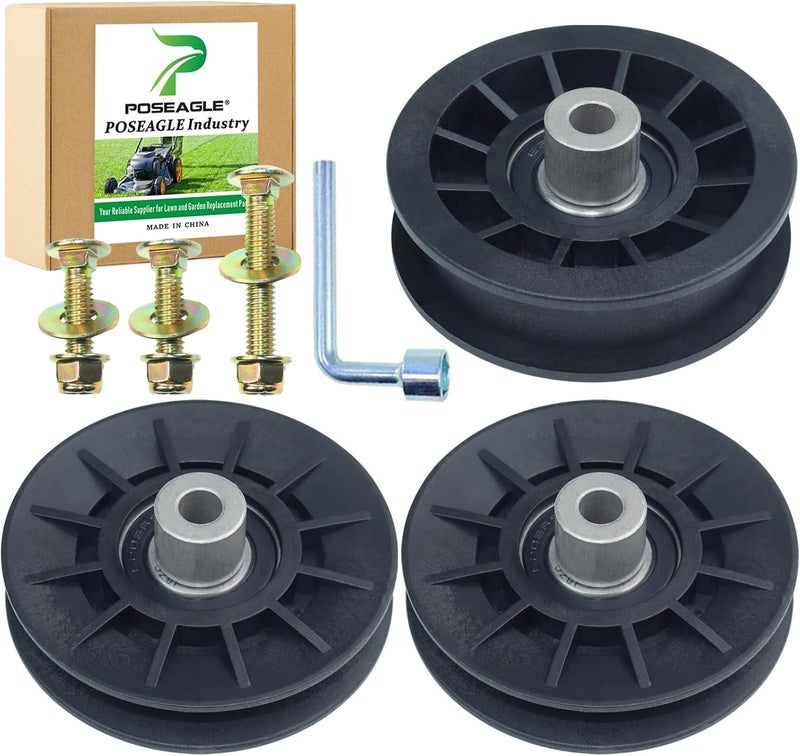 POSEAGLE 2 Pack 532194326 V Groove Idler Pulley with 532194327 Flat Idler Pulley with Hardware Kit and L Angle Hex Socket Wrench Replaces 194326 194327 - Image 1